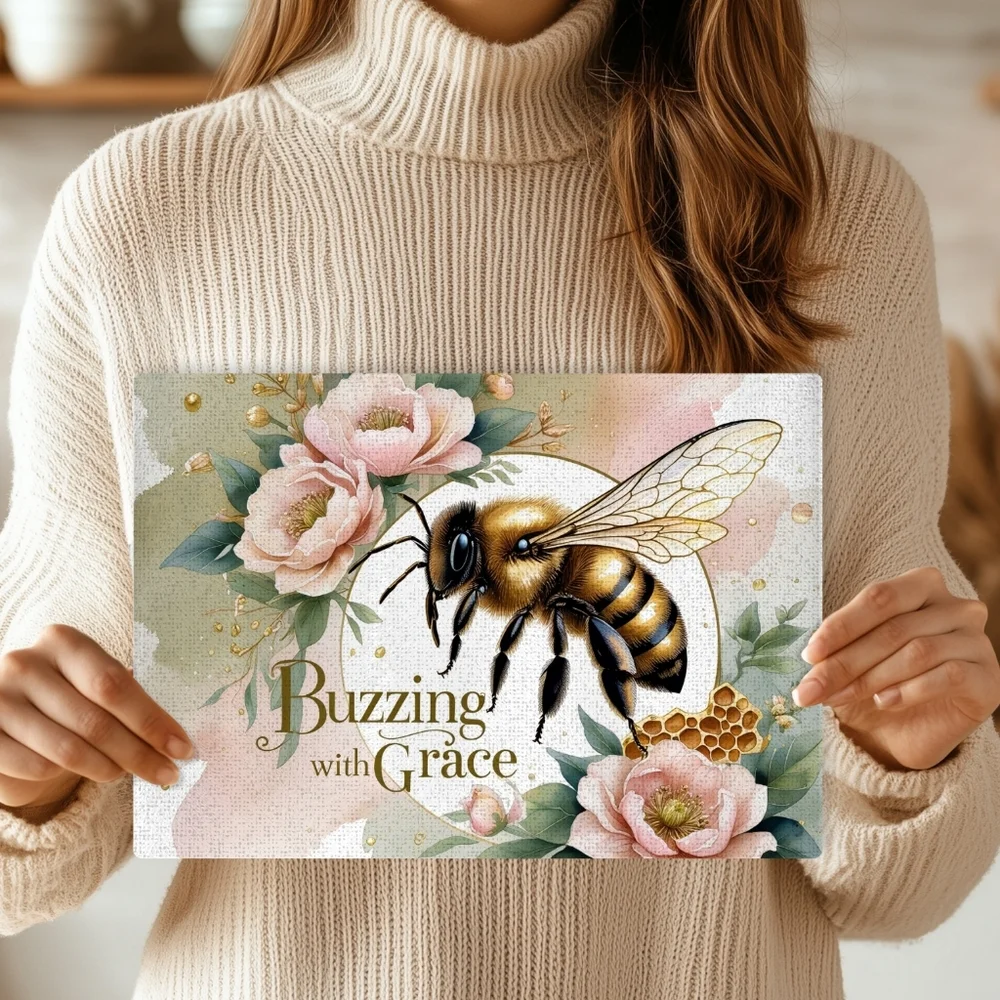 Floral Bee Glass Cutting Board Size 11inx8in